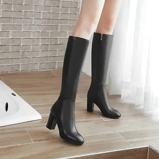Women's Knee High Heeled Boots Zipper Closure