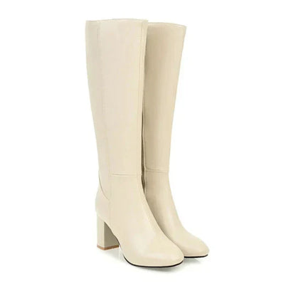 Women's Knee High Heeled Boots Zipper Closure