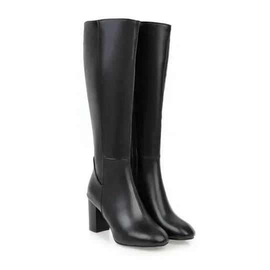Women's Knee High Heeled Boots Zipper Closure