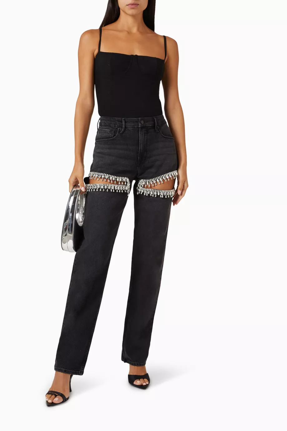 Women's Crystal Embellished Slit Jeans - Vonnera