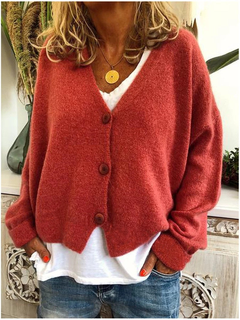 Women's V-Neck Cardigan Button Front Closure