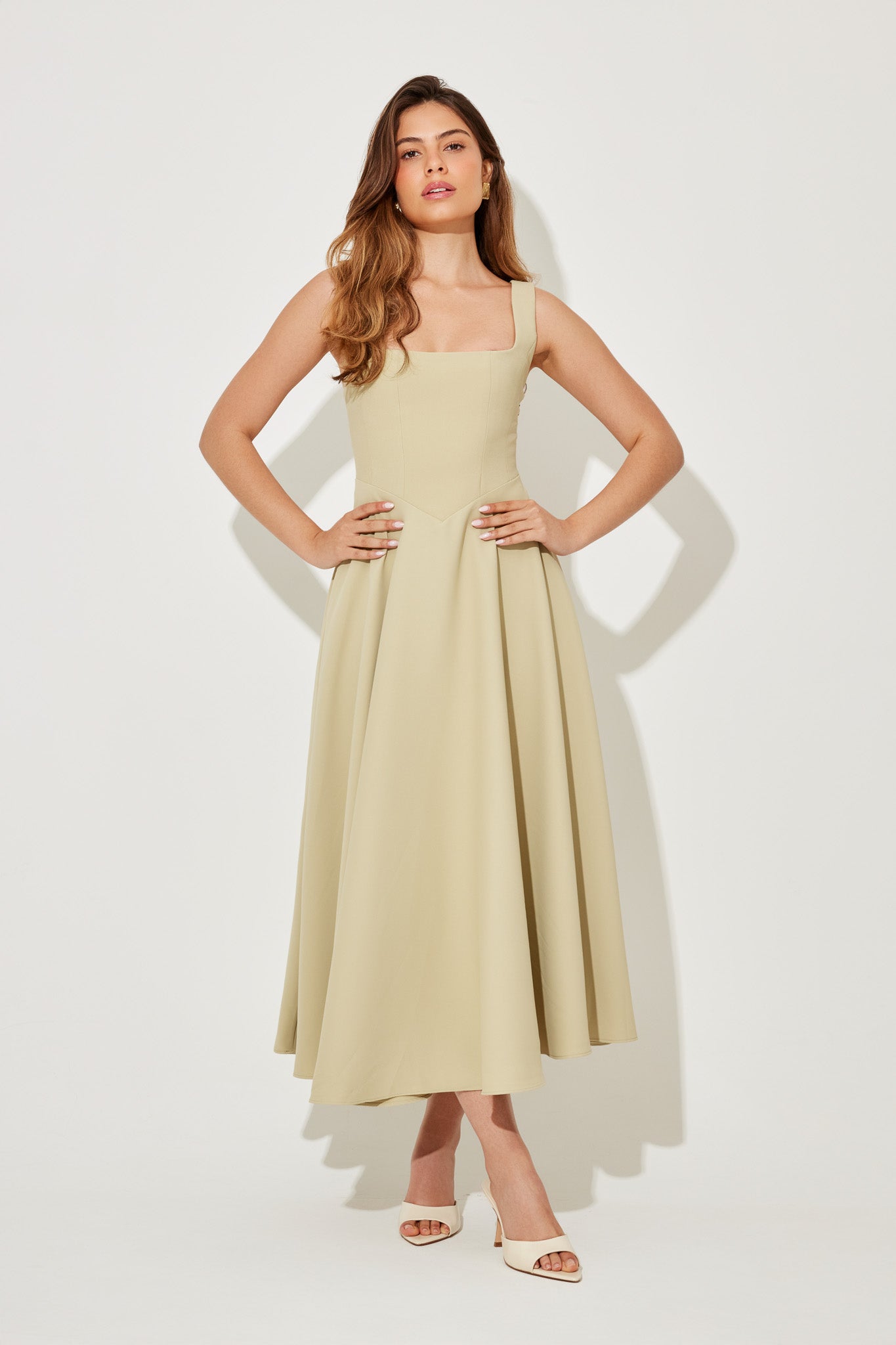 Women's Sleeveless Square Neck Midi Dress