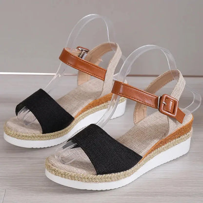 Elegant Black Wedge Sandals for Women – Stylish & Comfortable Summer Footwear