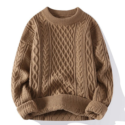 Men's Cable Knit Crew Neck Sweater Classic Pattern