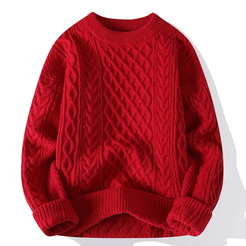 Men's Cable Knit Crew Neck Sweater Classic Pattern