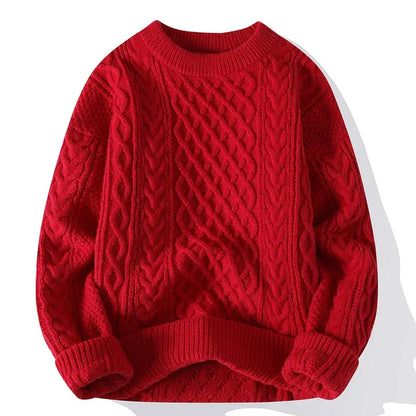 Men's Cable Knit Crew Neck Sweater Classic Pattern