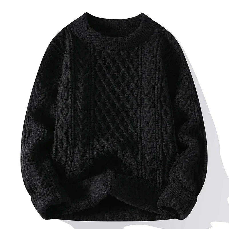 Men's Cable Knit Crew Neck Sweater Classic Pattern