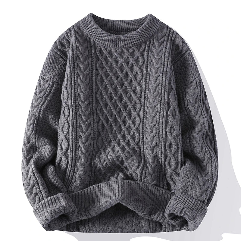 Men's Cable Knit Crew Neck Sweater Classic Pattern