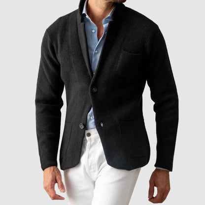 Men's Classic Elegant Knitted Jacket - Premium Poly-Blend, Two-Button Closure