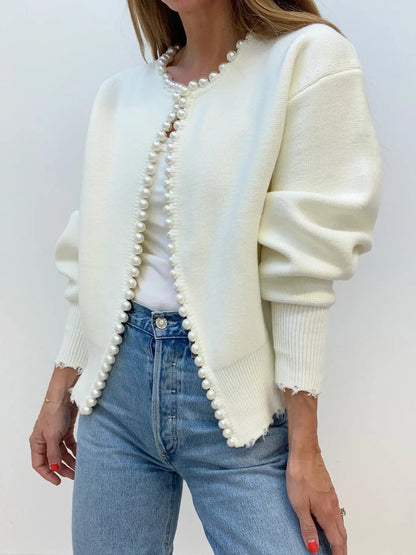 Women's Pearl Trim Cardigan Sweater - Vonnera