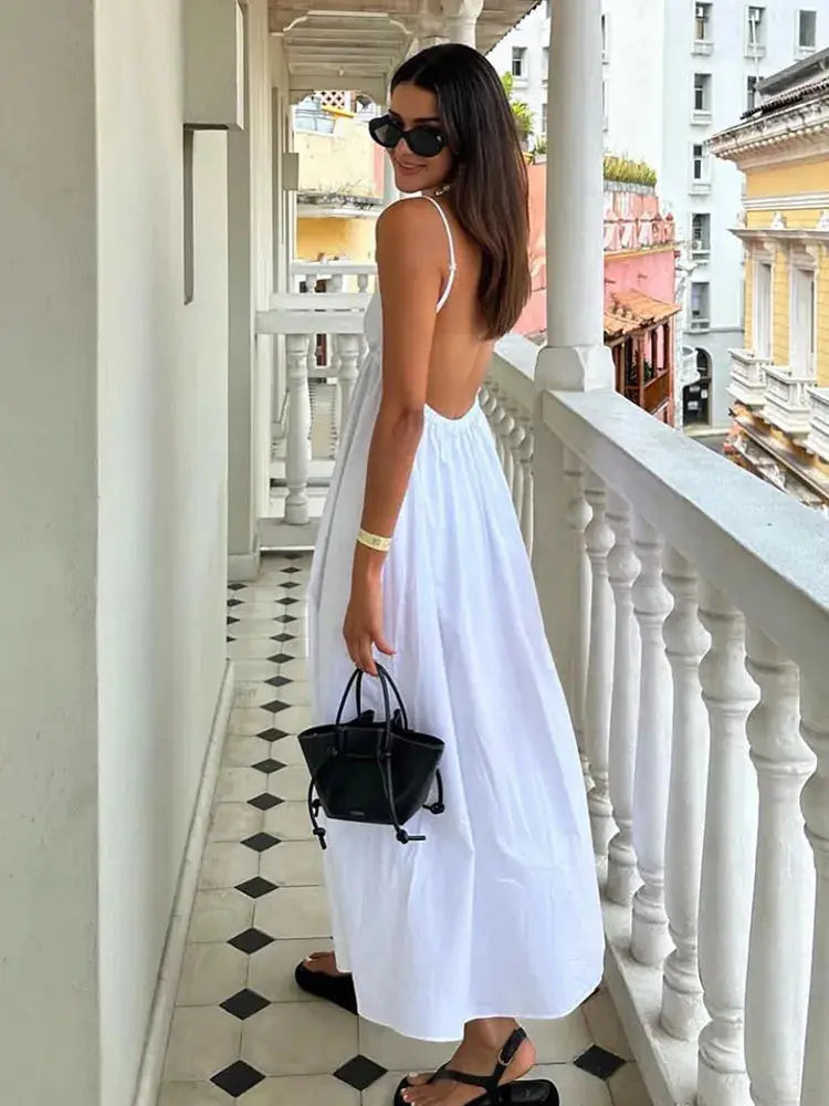 Women's White Midi Dress Elegant Summer Wedding - Vonnera