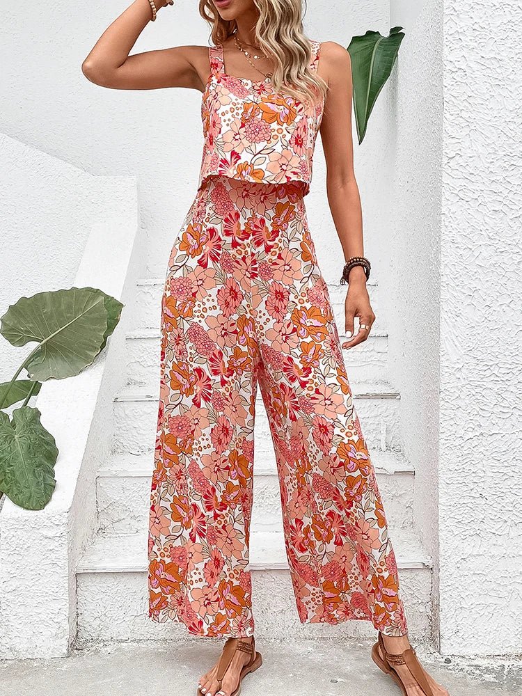 Sienna | Women's Floral Print Sleeveless Wide Leg Jumpsuit