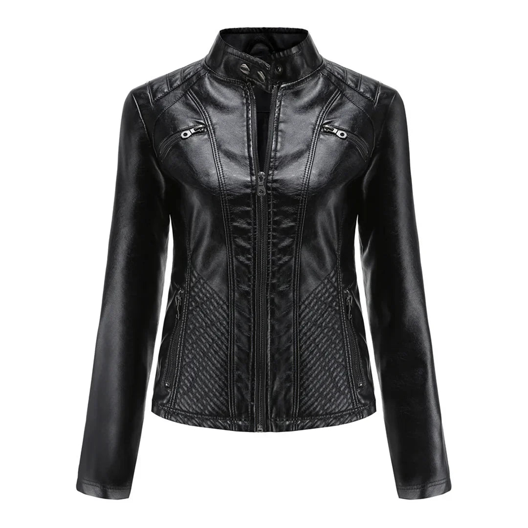 Women's Faux Leather Biker Jacket Classic Design - Vonnera