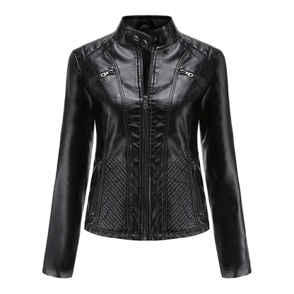 Women's Faux Leather Biker Jacket Classic Design - Vonnera