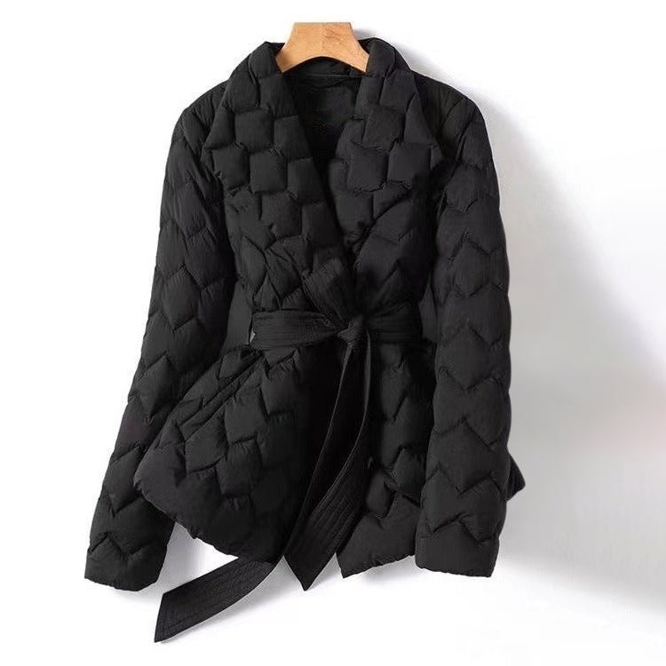 Elise Leroy Chic Women's Down Jacket: Elegant Tailored Warmth, Geometric Style