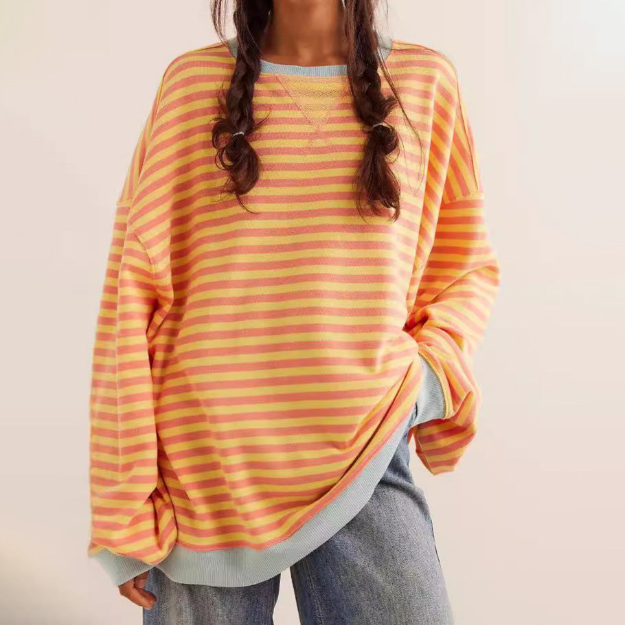 Women's Ribbed Striped Tunic Sweatshirt Cozy Oversized - Vonnera
