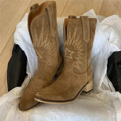 Women's Embroidered Western Boots Comfortable - Vonnera