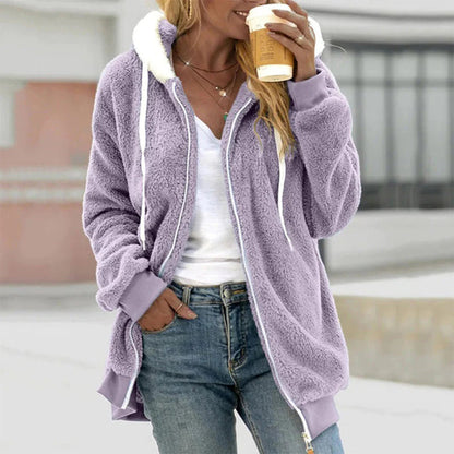 Women's Plush Hooded Jacket Warm Cozy