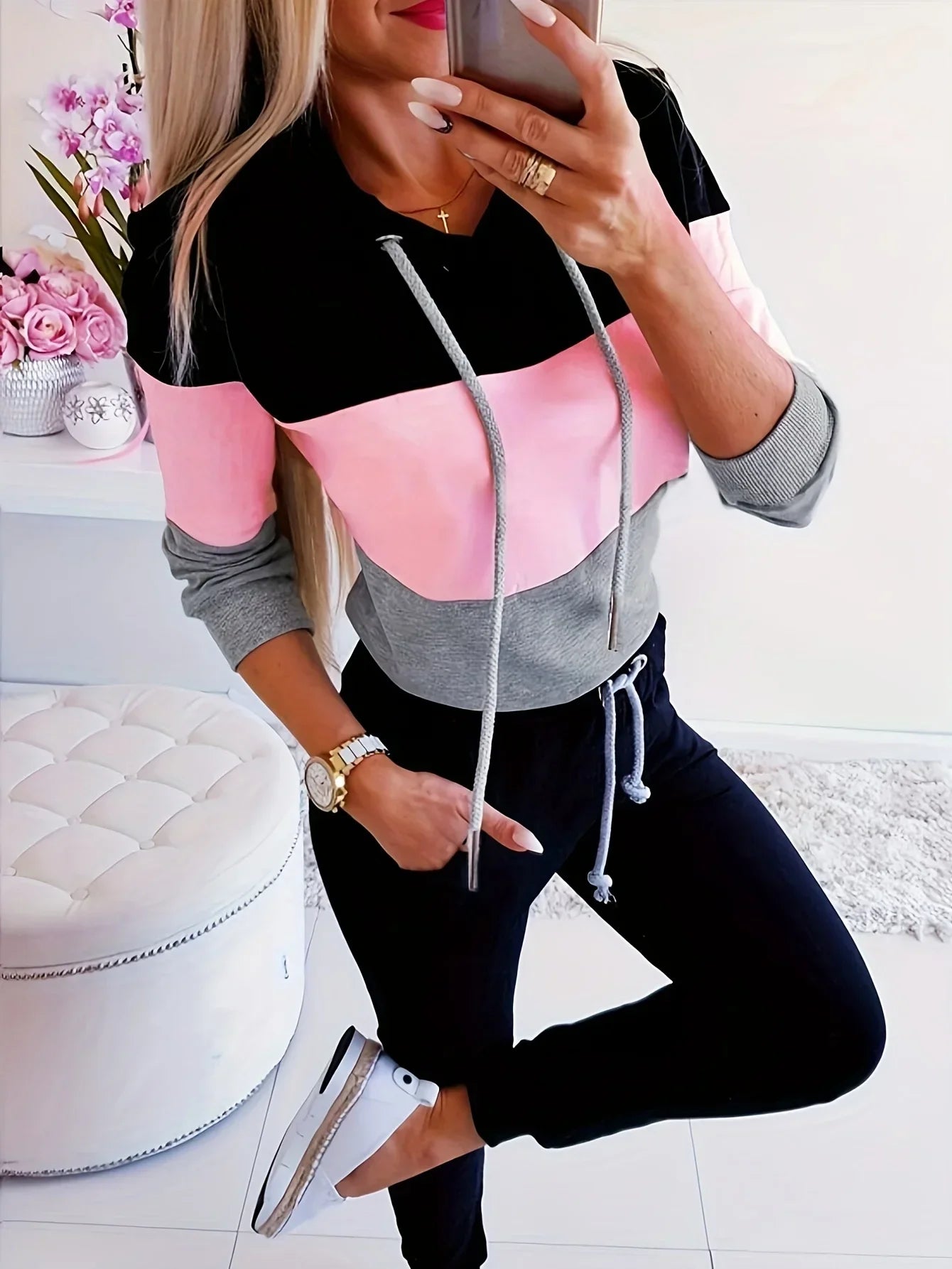Women's Long Sleeve Sweatshirt Relaxed Fit Casual Color Block