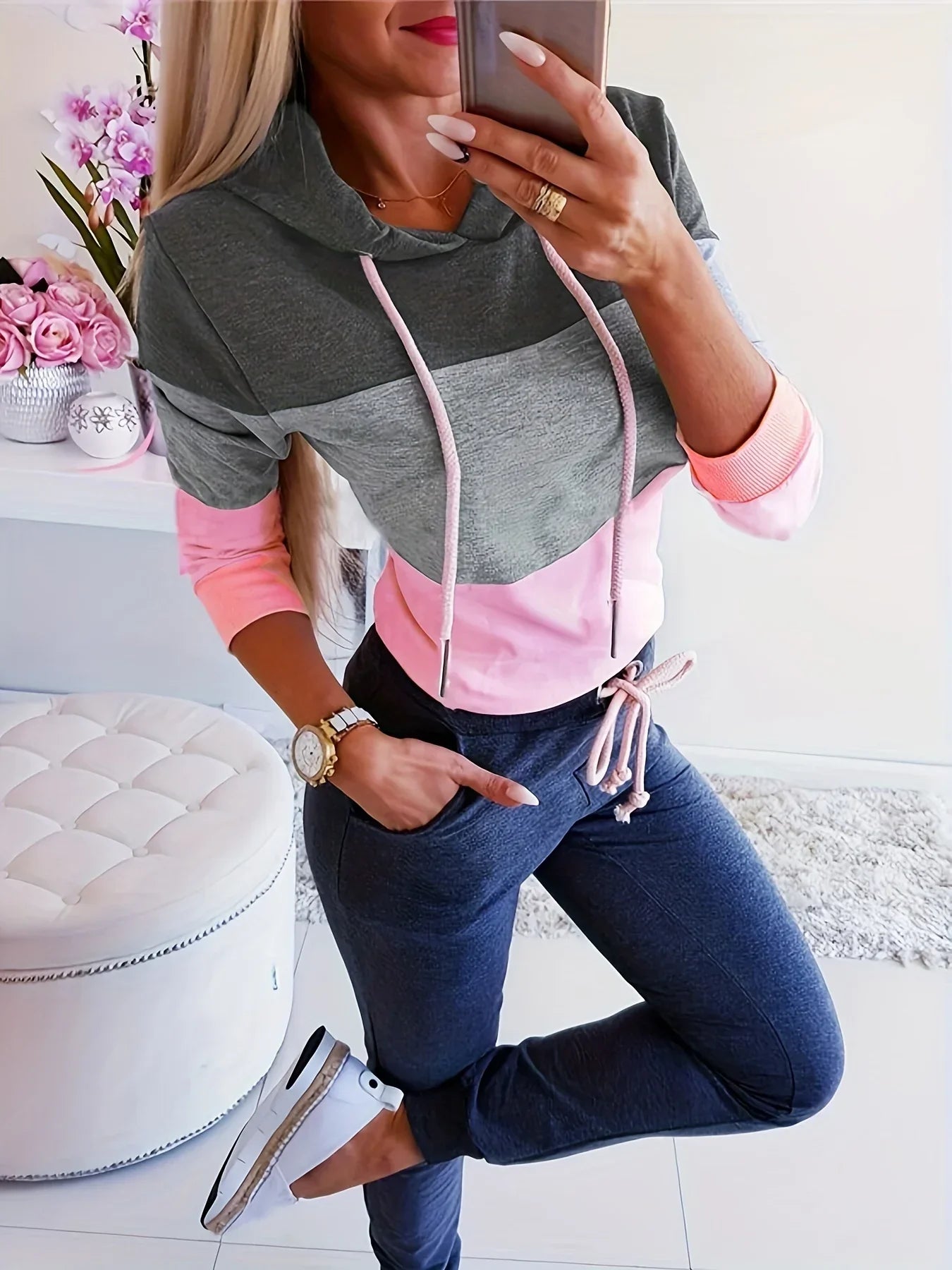 Women's Long Sleeve Sweatshirt Relaxed Fit Casual Color Block