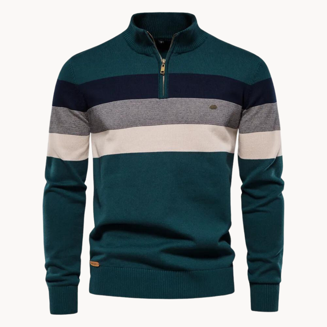 Men's Slim Fit Striped Quarter-Zip Sweater