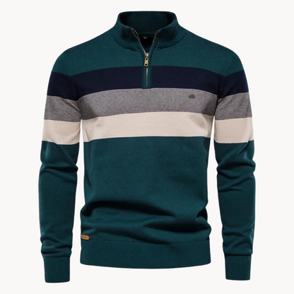 Men's Slim Fit Striped Quarter-Zip Sweater