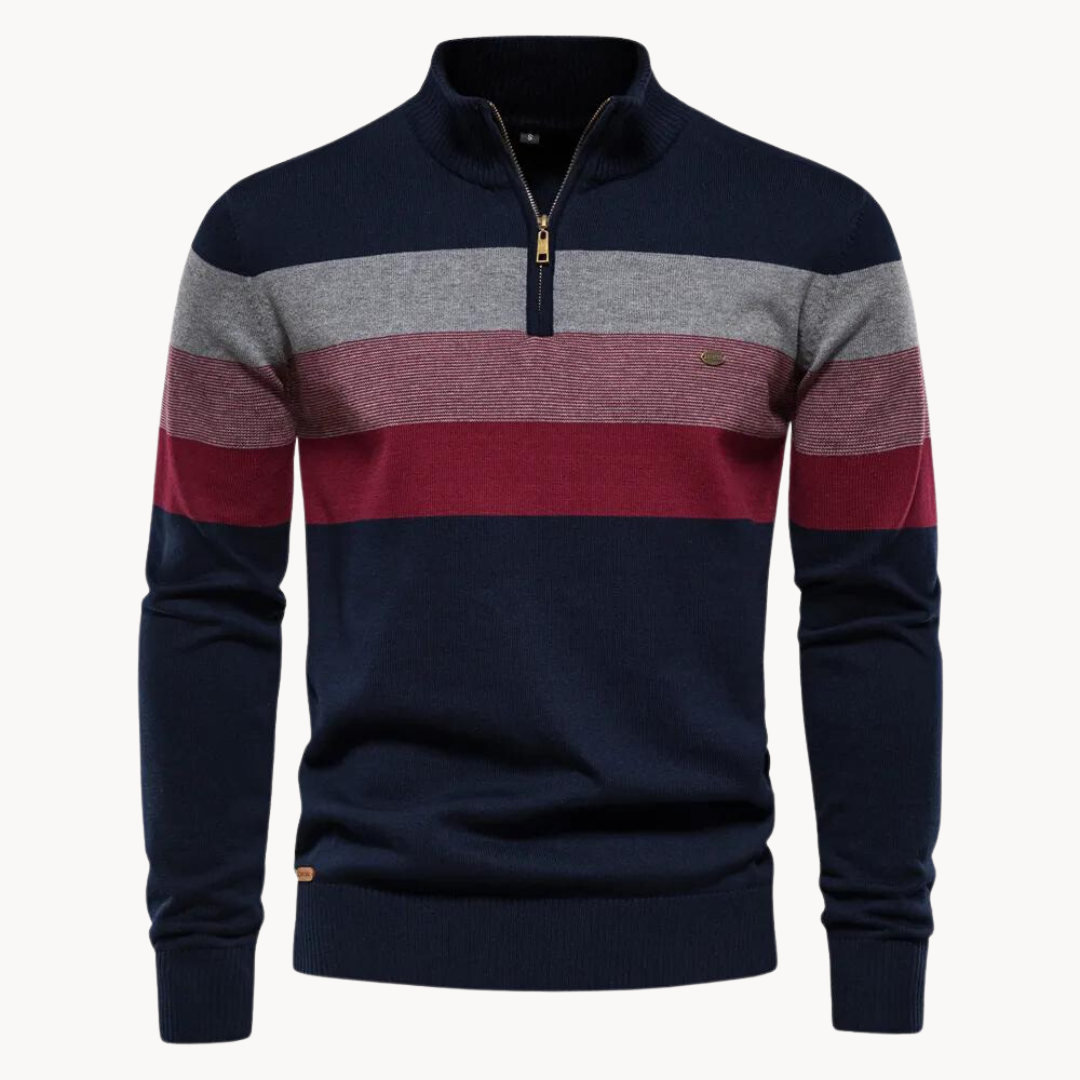 Men's Slim Fit Striped Quarter-Zip Sweater - Vonnera