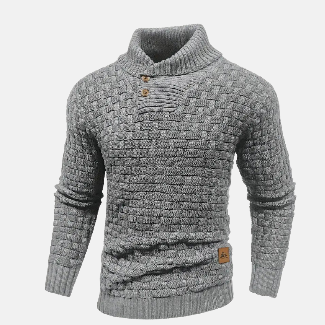 Men's Textured Knit Sweater Shawl Collar Button Detail Beige