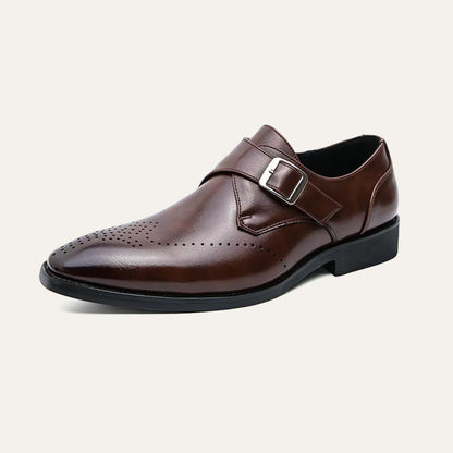 Men's Italian Leather Dress Shoes Buckle Brown