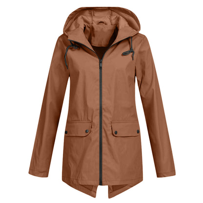 Women's Waterproof Mid-Length Jacket Zipper