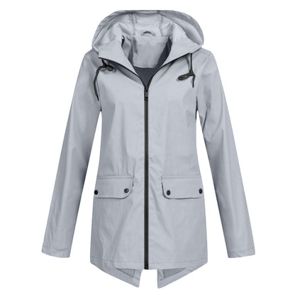 Women's Waterproof Mid-Length Jacket Zipper