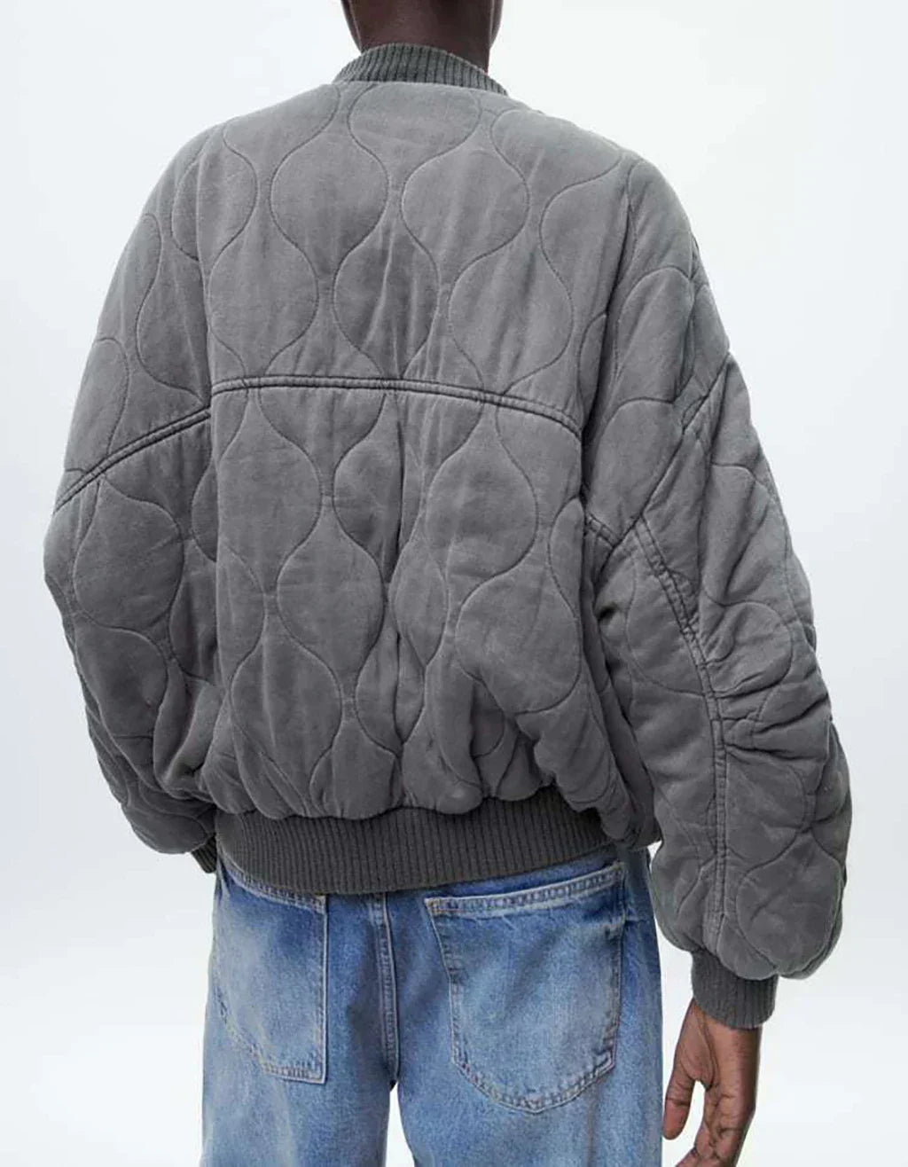 Women's Quilted Bomber Jacket Oversized Snap Button Black