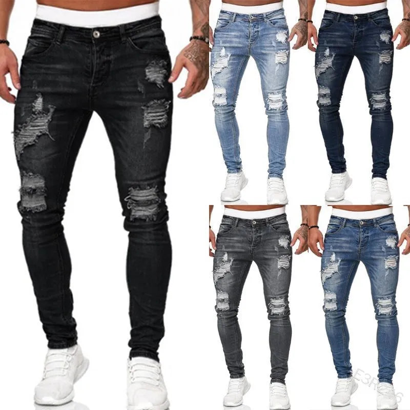 Men's Slim Fit Skinny Jeans Dark Blue Cotton