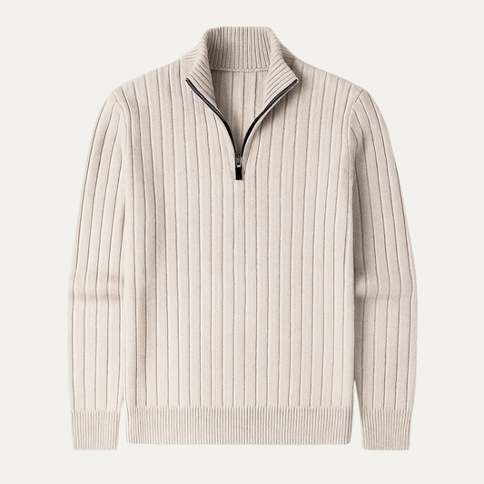 Men's Knitted Half Zip Sweater Ribbed Collar - Vonnera