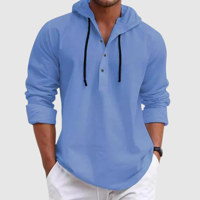 Men's Casual Hooded Shirt Soft Cotton Blend Long Sleeve - Vonnera