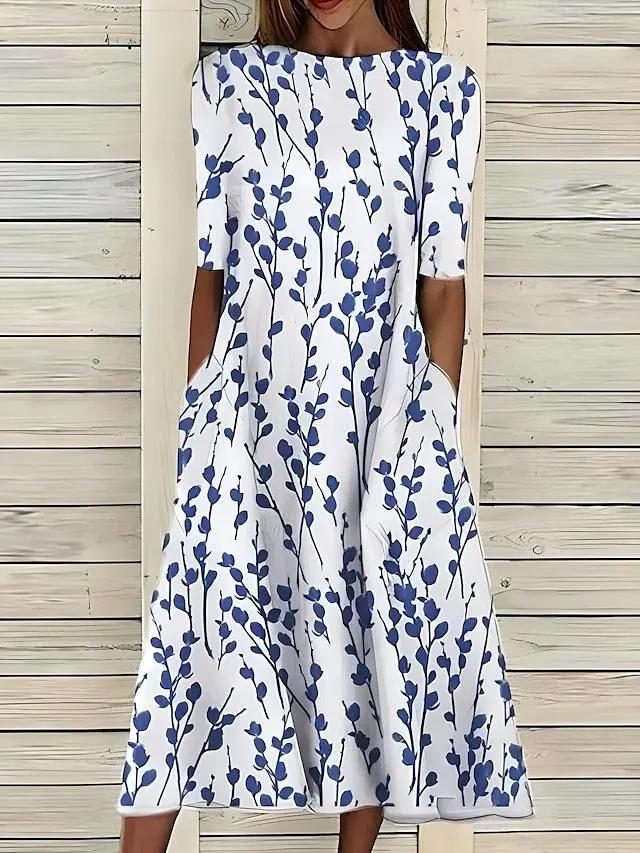 Women's Floral Midi A-Line Dress Comfortable - Vonnera