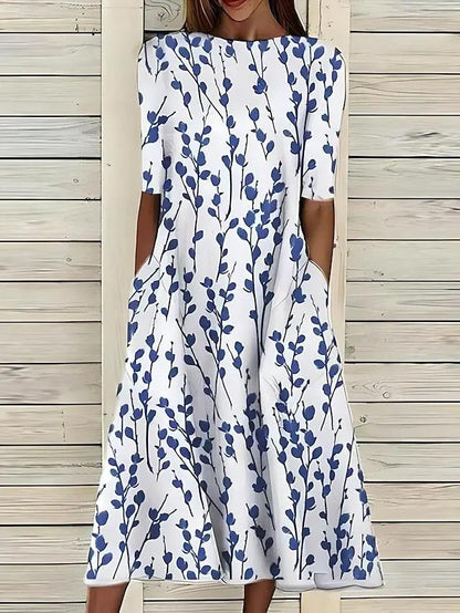 Women's Floral A-Line Midi Dress Comfortable - Vonnera