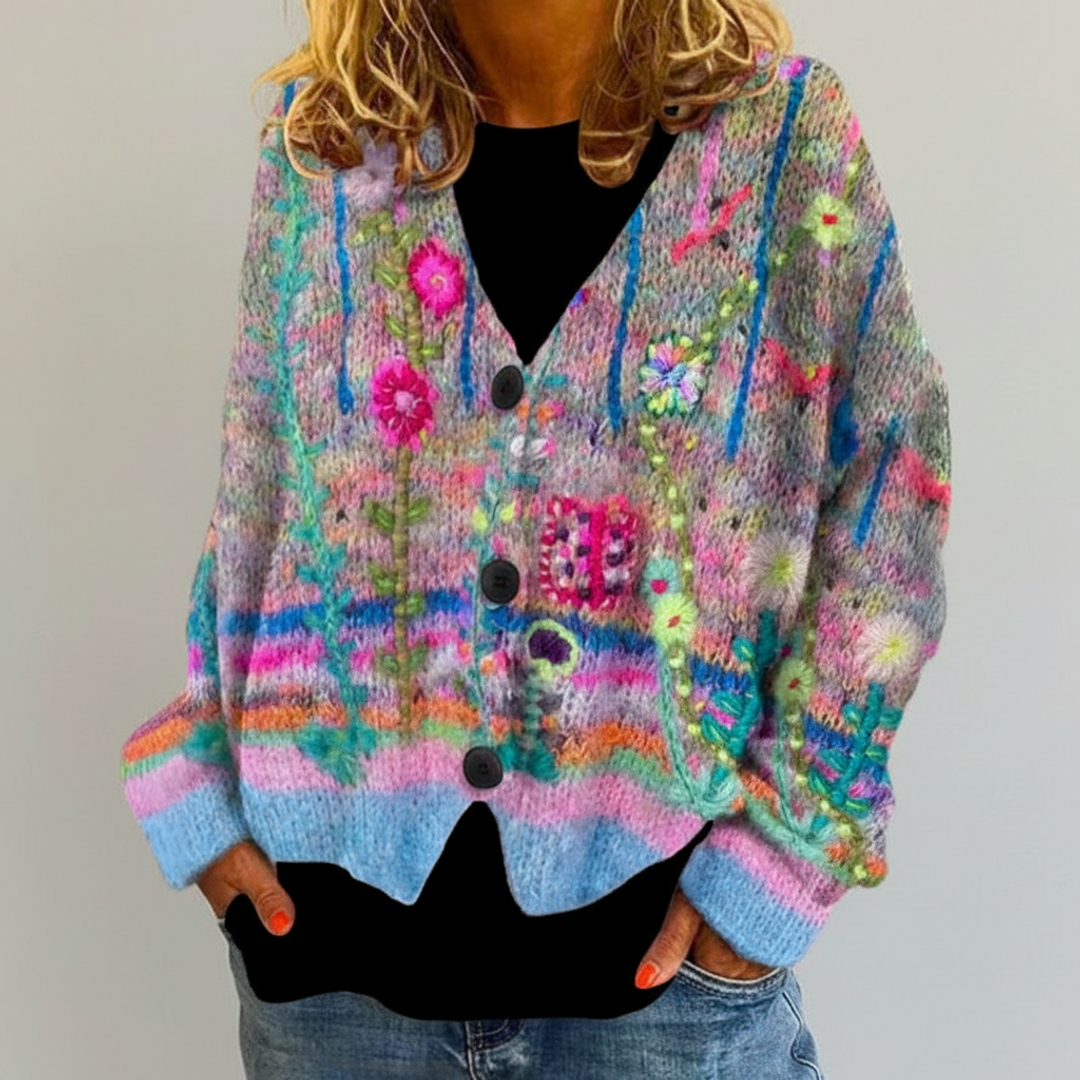 Women's Floral V-Neck Cardigan - Vonnera