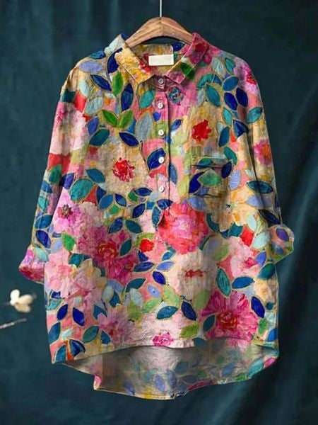 Women's Floral Print Blouse Button-Front