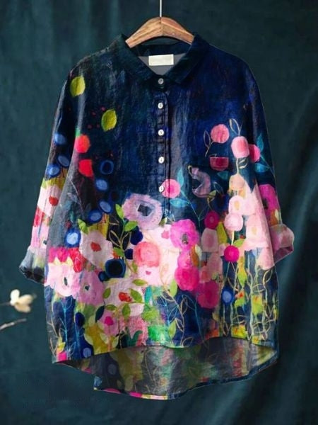 Women's Floral Print Blouse Button-Front