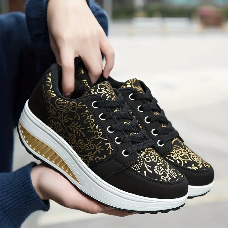 Women's Floral Lace-Up Platform Sneakers - Vonnera