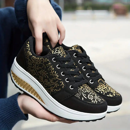 Women's Floral Lace-Up Platform Sneakers - Vonnera