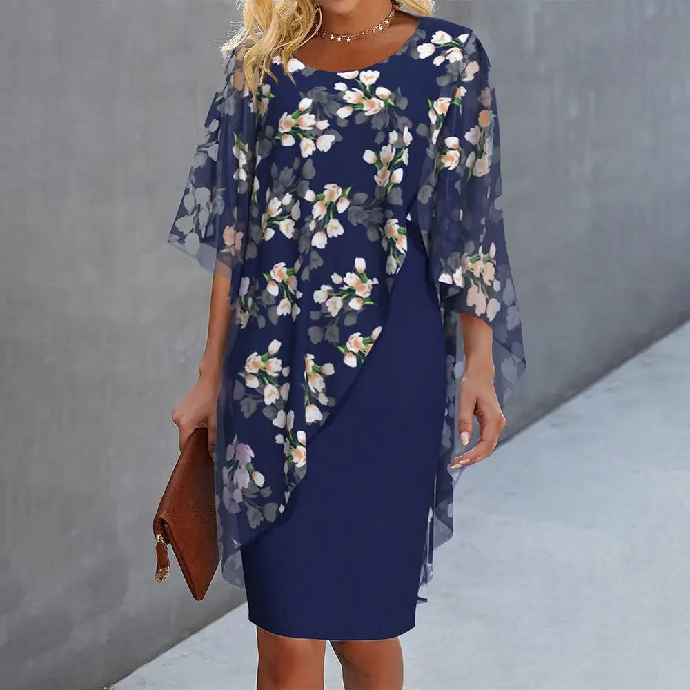 Women's Floral Overlay Dress Elegant Wedding Guest - Vonnera
