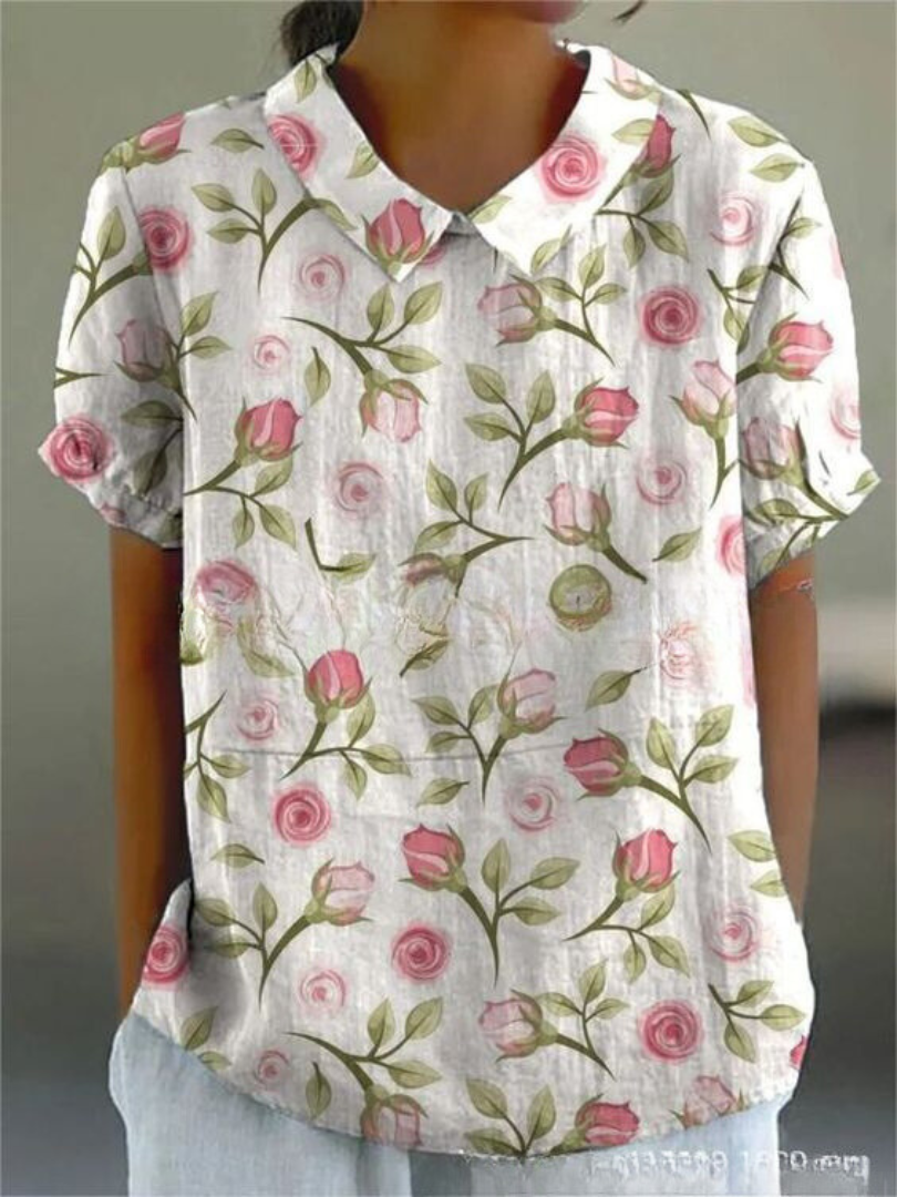 Women's Floral Print Blouse Collared Neckline