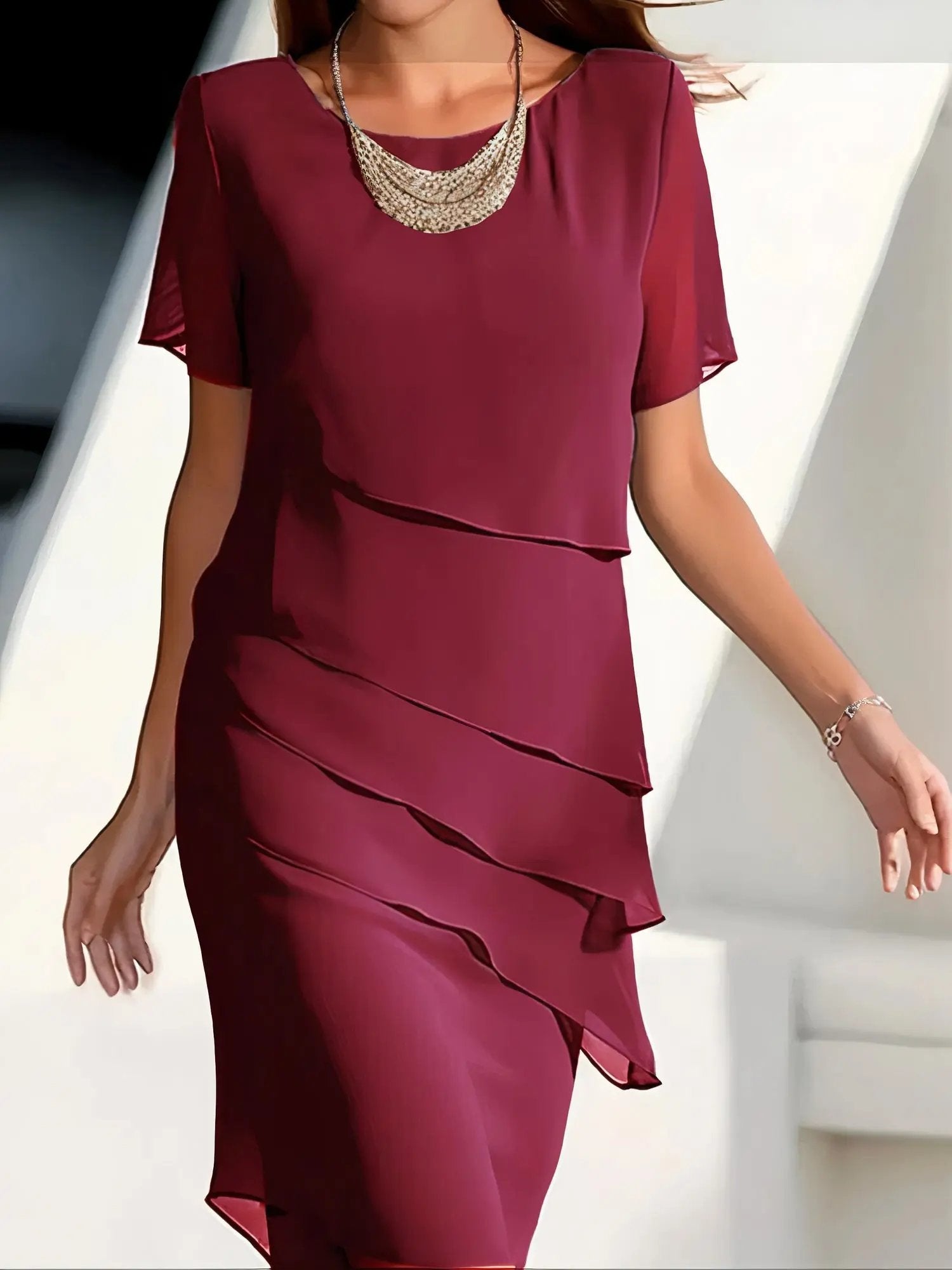 Women's Tiered Chiffon Dress Elegant - Vonnera