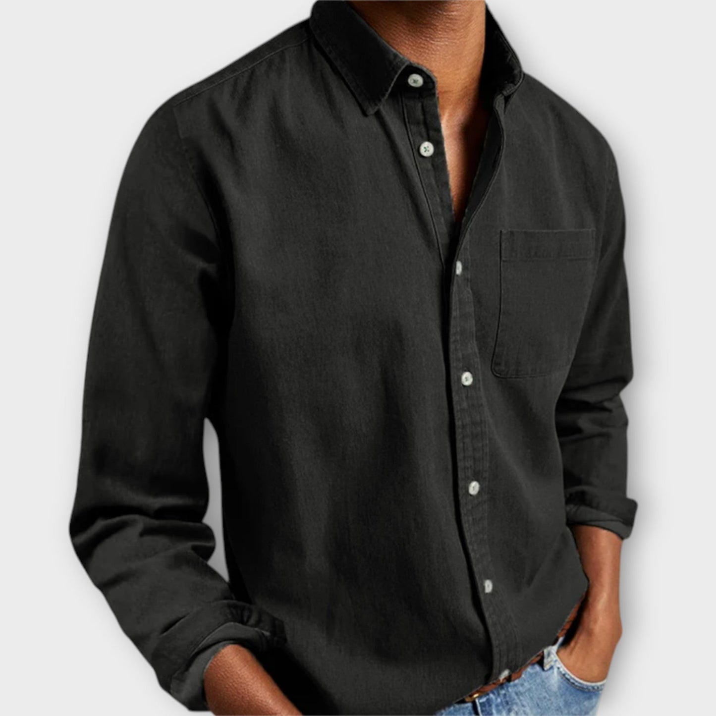 Men's Long-Sleeve Dress Shirt With Chest Pocket