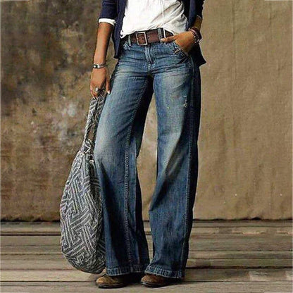 Women's High Waist Wide Leg Jeans Retro Denim