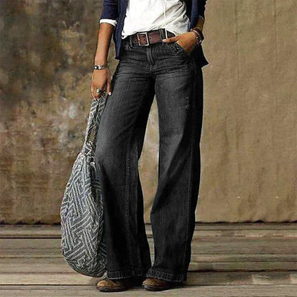 Women's High Waist Wide Leg Jeans Retro Denim