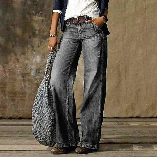 Women's High Waist Wide Leg Jeans Retro Denim