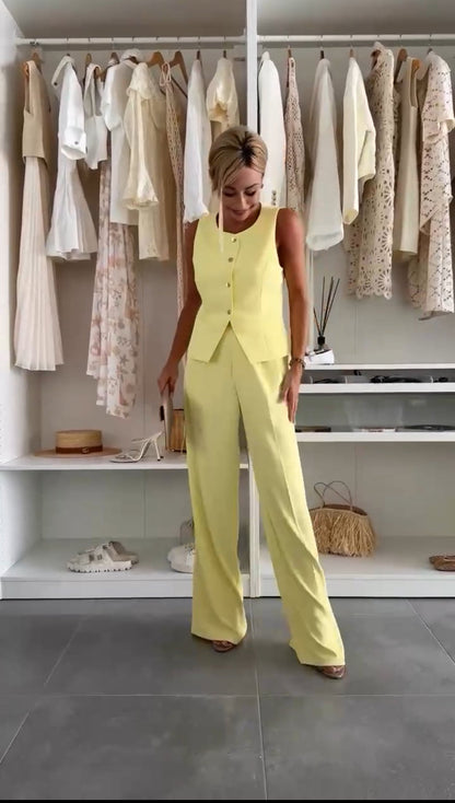 Women's Two-Piece Vest Wide Leg Pants Set - Vonnera